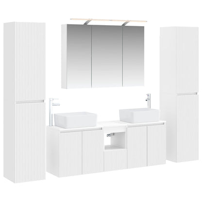 Bathroom Furniture Set 6 pcs White Engineered Wood and Glass