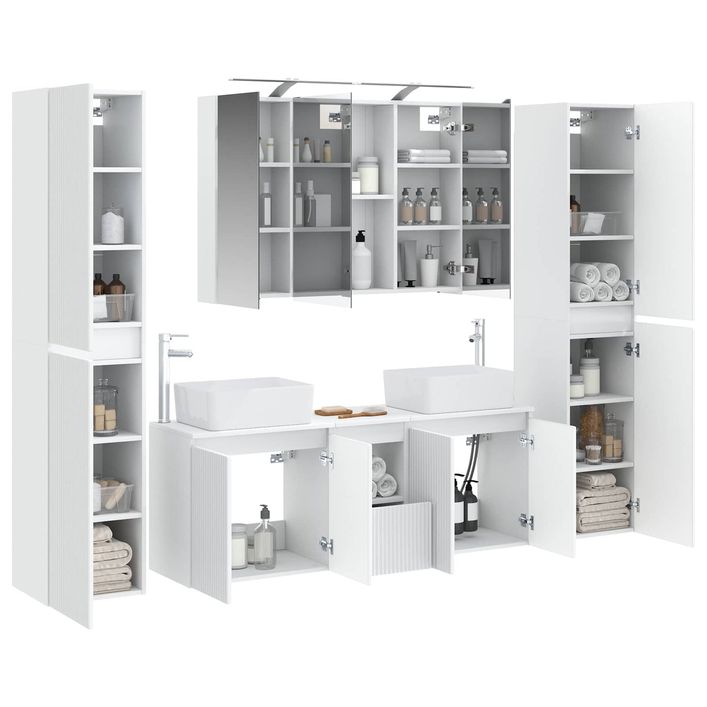 Bathroom Furniture Set 6 pcs White Engineered Wood and Glass