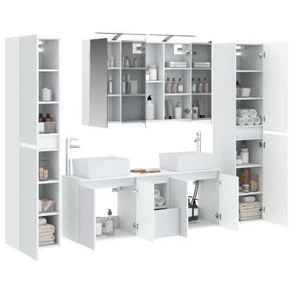Bathroom Furniture Set 6 pcs White Engineered Wood and Glass