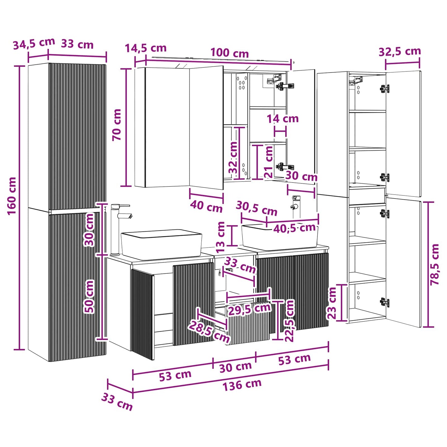 Bathroom Furniture Set 6 pcs Grey Sonoma