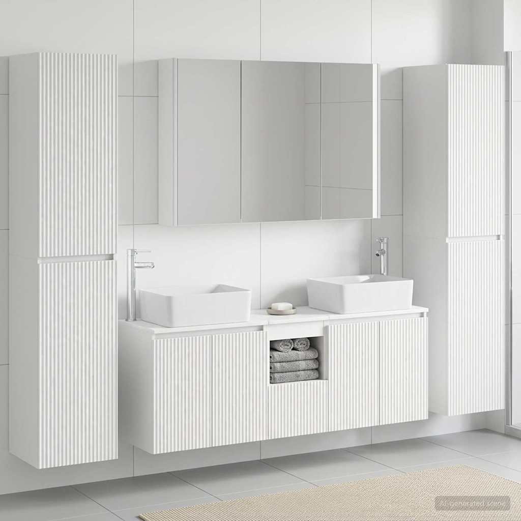 Bathroom Furniture Set 6 pcs White Engineered Wood and Glass