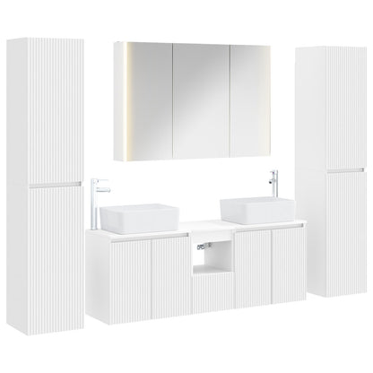Bathroom Furniture Set 6 pcs White Engineered Wood and Glass