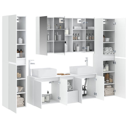 Bathroom Furniture Set 6 pcs White Engineered Wood and Glass