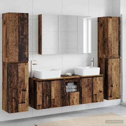 Bathroom Furniture Set 6 pcs Old Wood Engineered Wood and Glass
