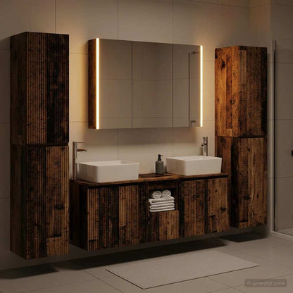 Bathroom Furniture Set 6 pcs Old Wood Engineered Wood and Glass