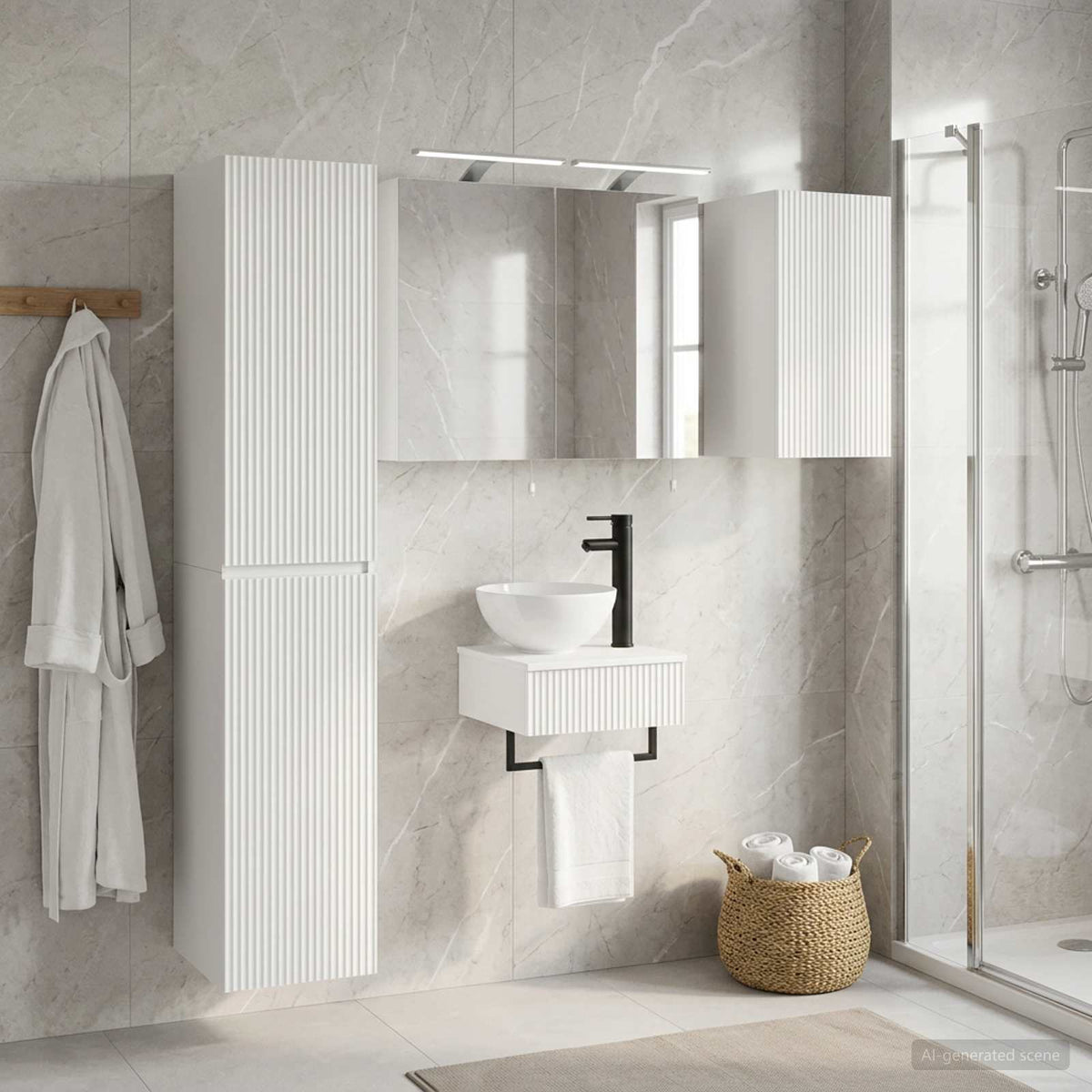 Bathroom Furniture Set 5 pcs White Engineered Wood and Glass