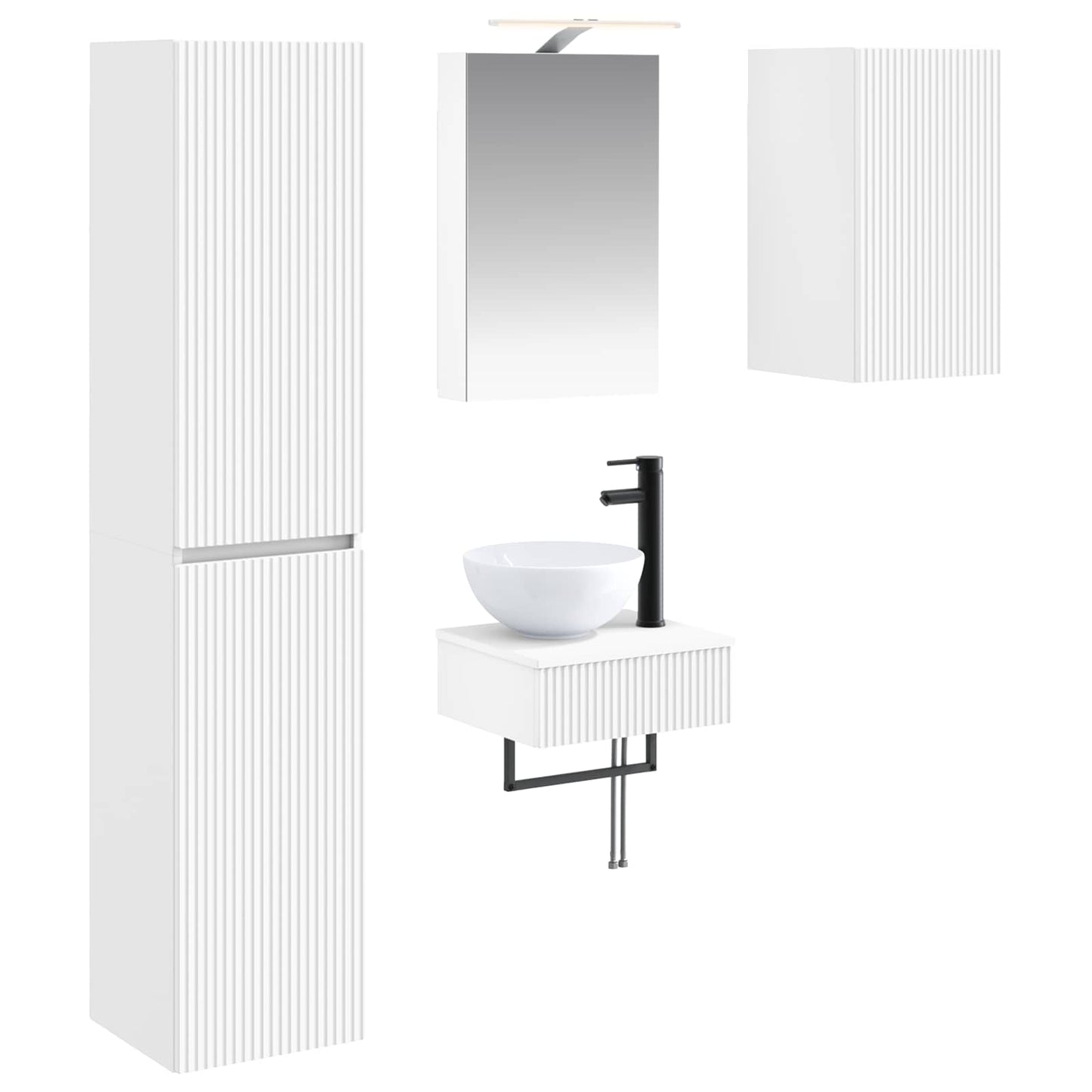 Bathroom Furniture Set 5 pcs White Engineered Wood and Glass