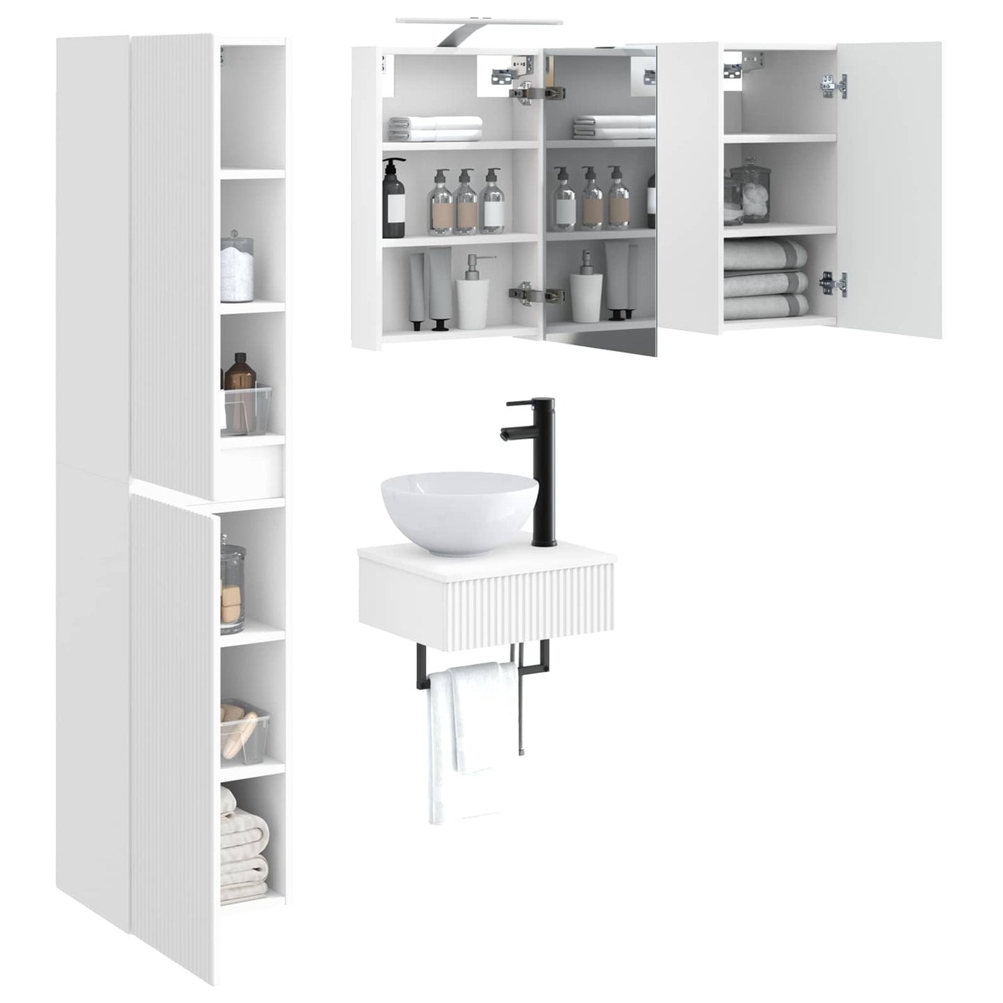 Bathroom Furniture Set 5 pcs White Engineered Wood and Glass