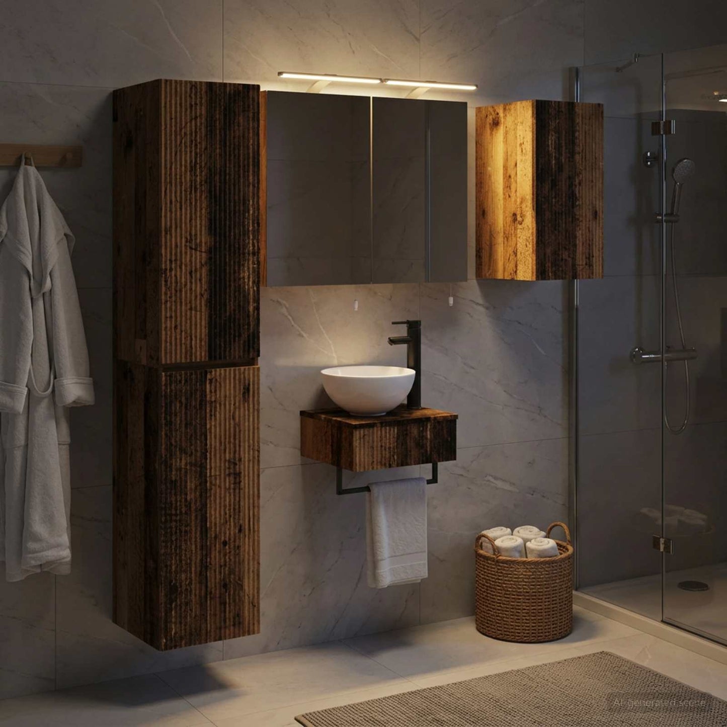 Bathroom Furniture Set 5 pcs Old Wood Engineered Wood and Glass