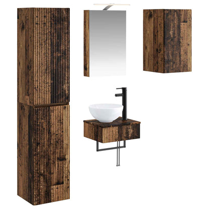 Bathroom Furniture Set 5 pcs Old Wood Engineered Wood and Glass