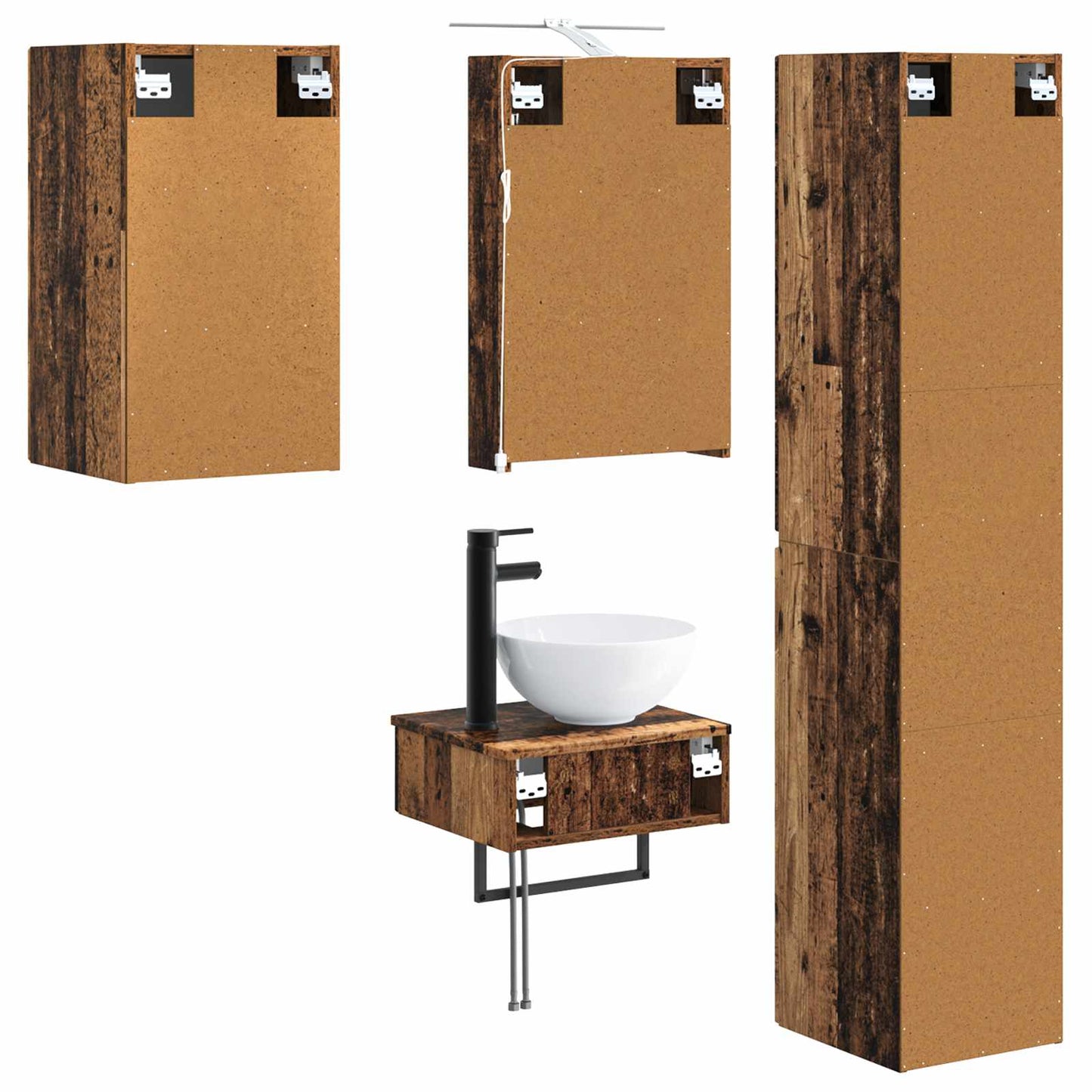 Bathroom Furniture Set 5 pcs Old Wood Engineered Wood and Glass