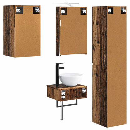 Bathroom Furniture Set 5 pcs Old Wood Engineered Wood and Glass