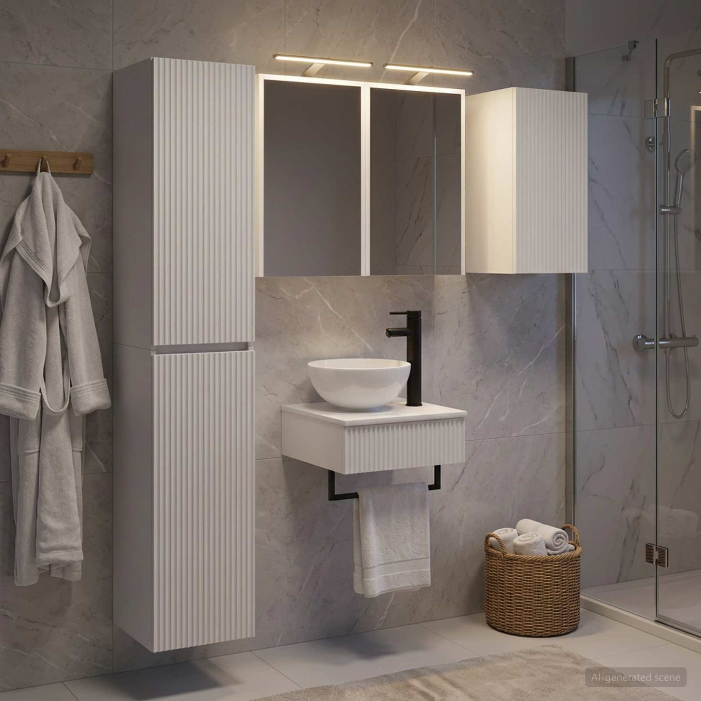 Bathroom Furniture Set 5 pcs White Engineered Wood and Glass