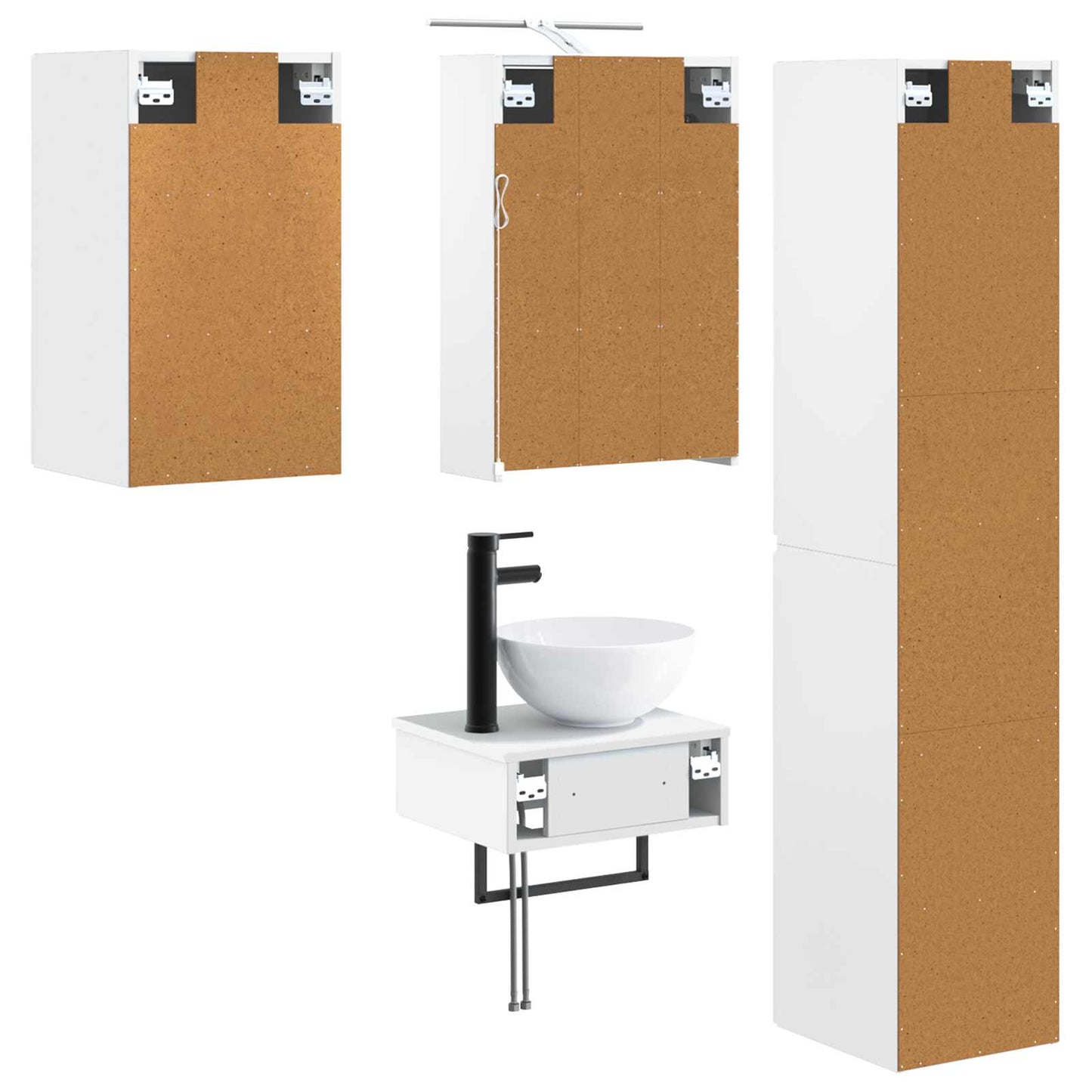 Bathroom Furniture Set 5 pcs White Engineered Wood and Glass