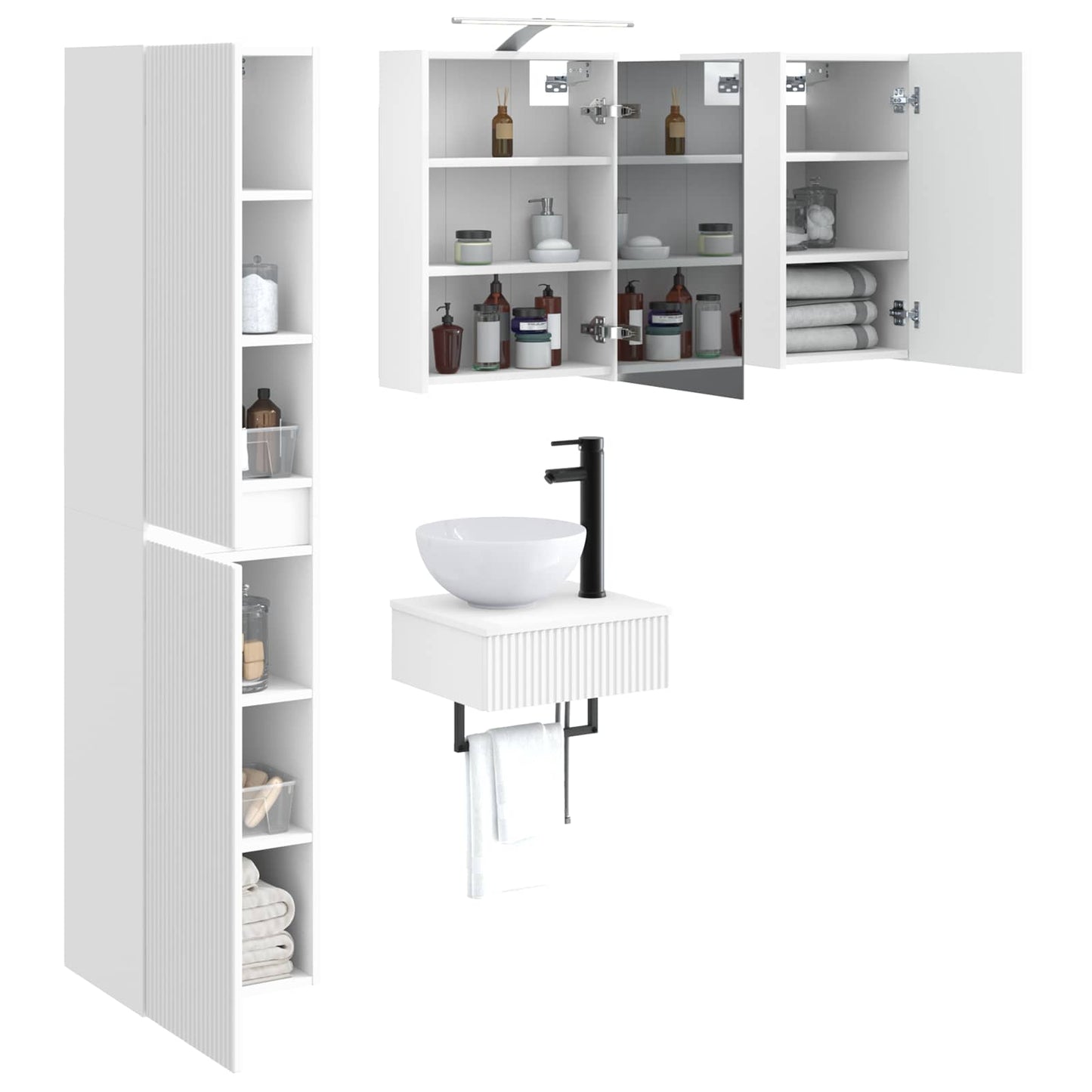 Bathroom Furniture Set 5 pcs White Engineered Wood and Glass
