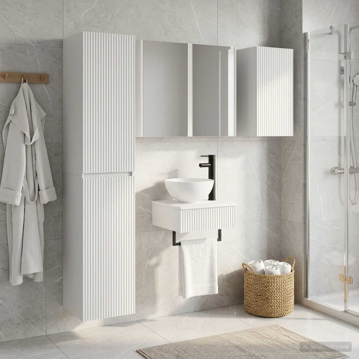 Bathroom Furniture Set 5 pcs White Engineered Wood and Glass