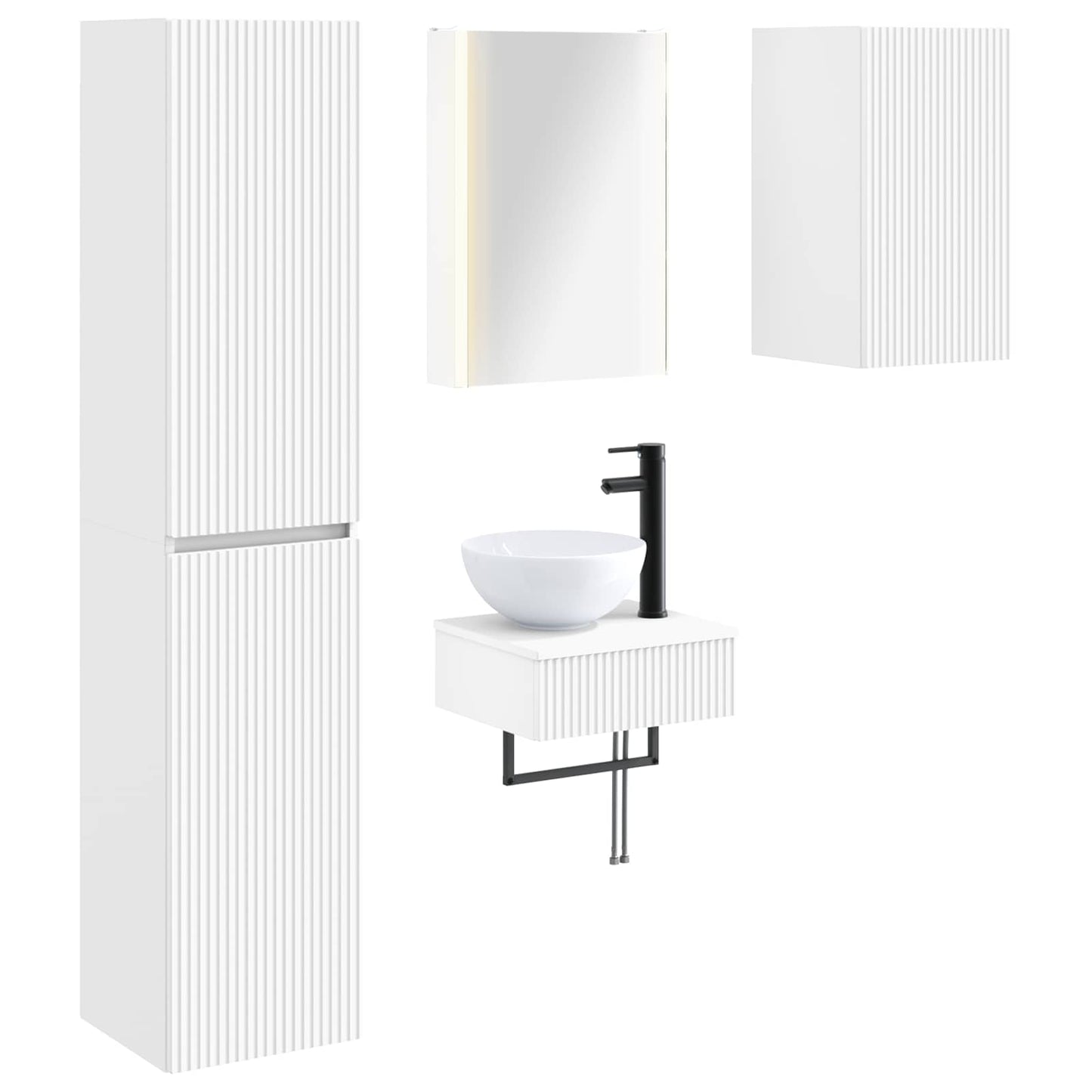 Bathroom Furniture Set 5 pcs White Engineered Wood and Glass