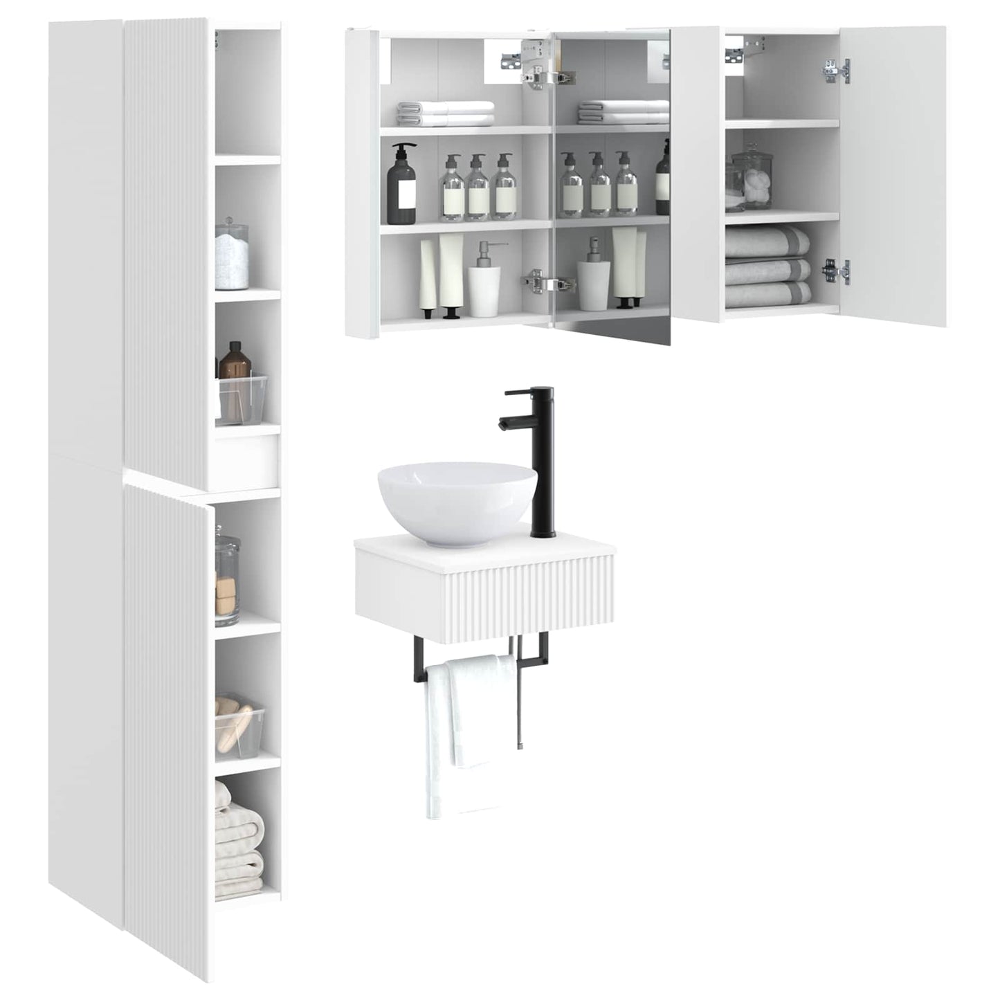 Bathroom Furniture Set 5 pcs White Engineered Wood and Glass