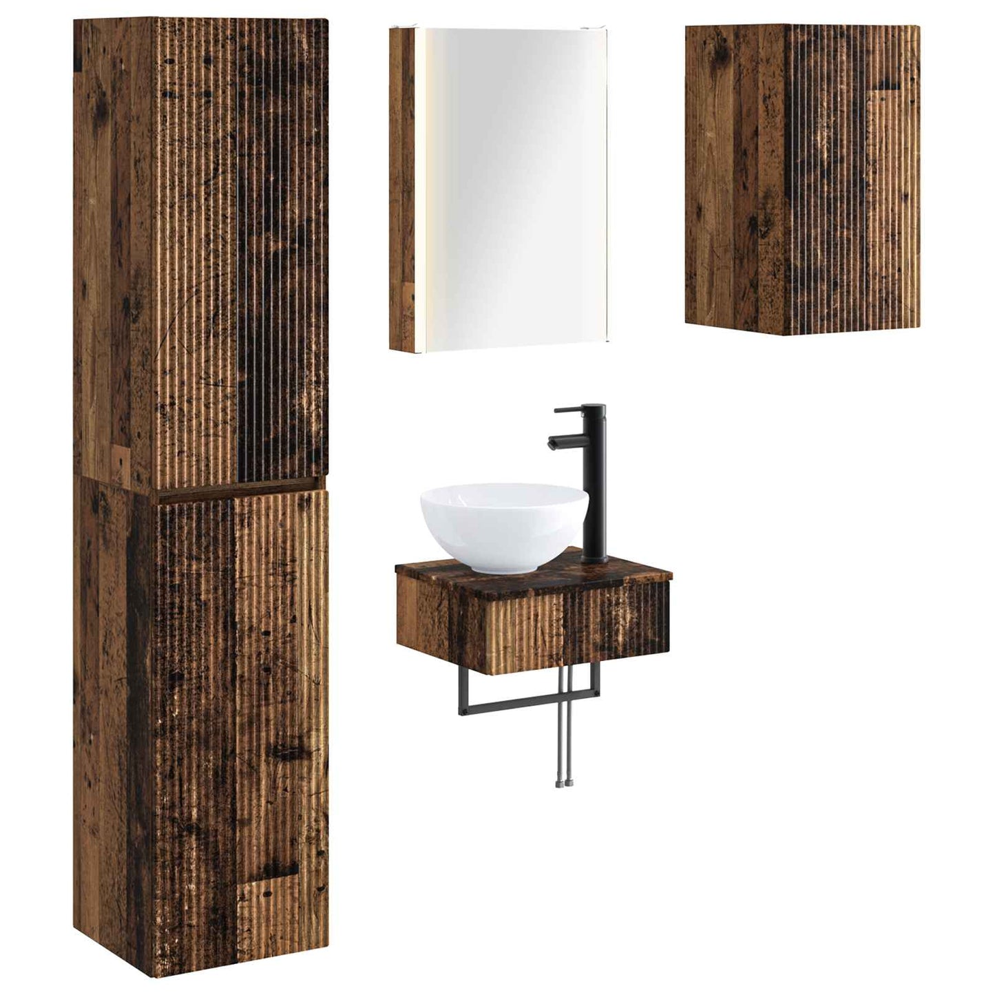 Bathroom Furniture Set 5 pcs Old Wood Engineered Wood and Glass