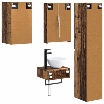 Bathroom Furniture Set 5 pcs Old Wood Engineered Wood and Glass