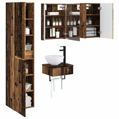 Bathroom Furniture Set 5 pcs Old Wood Engineered Wood and Glass