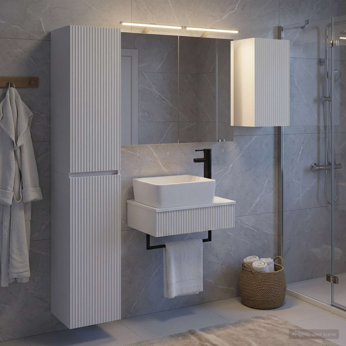Bathroom Furniture Set 5 pcs White Engineered Wood and Glass