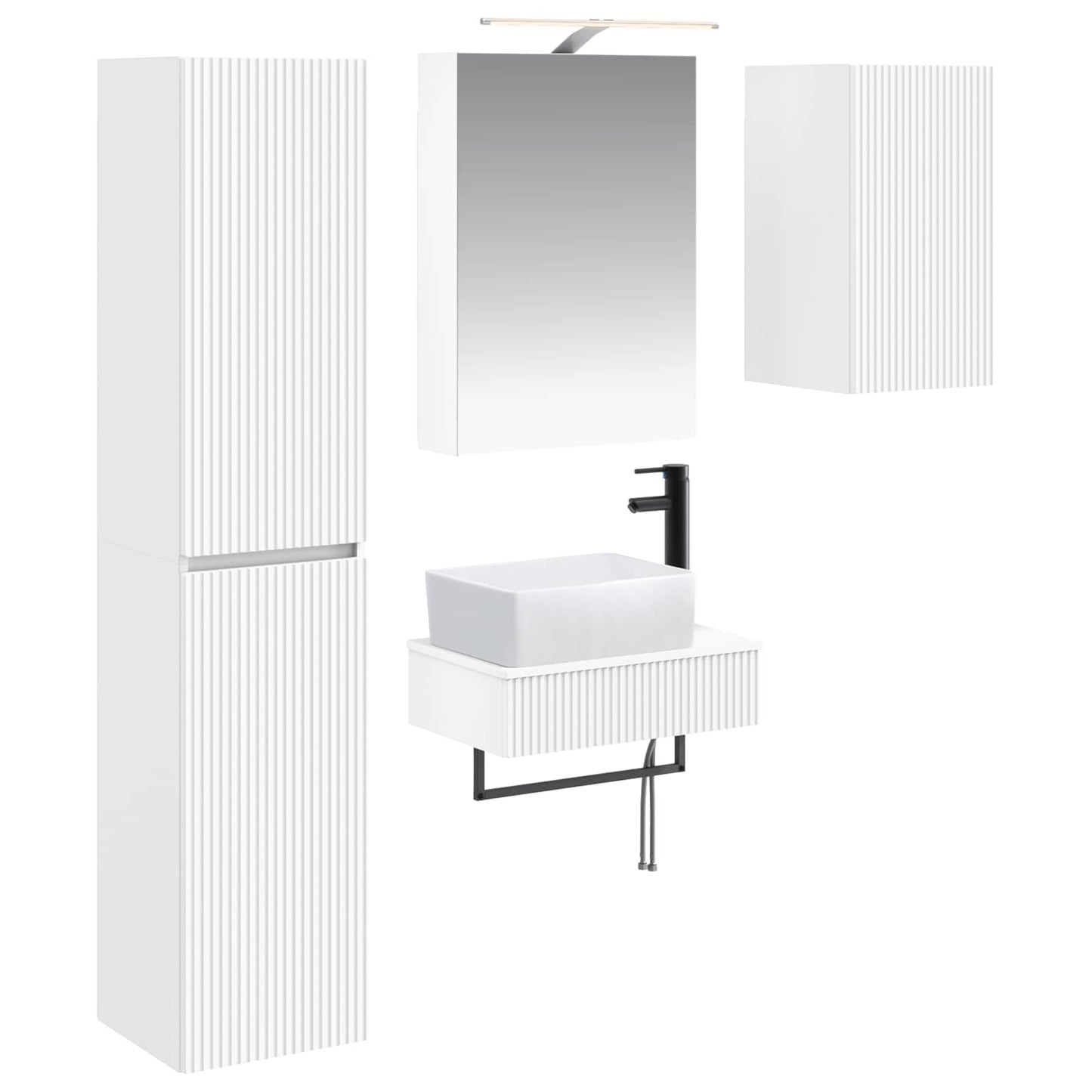 Bathroom Furniture Set 5 pcs White Engineered Wood and Glass