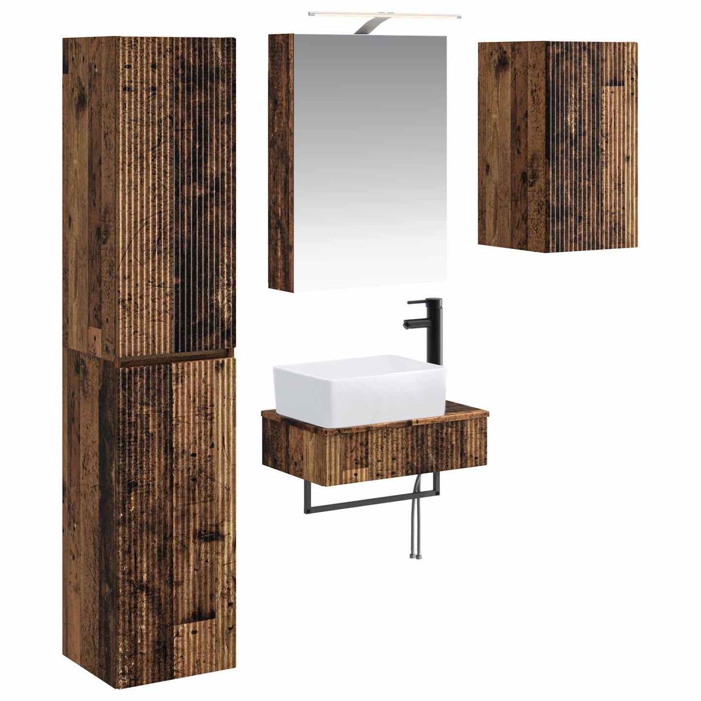 Bathroom Furniture Set 5 pcs Old Wood Engineered Wood and Glass
