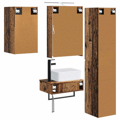 Bathroom Furniture Set 5 pcs Old Wood Engineered Wood and Glass
