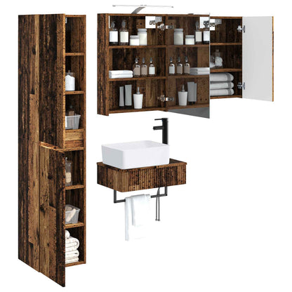 Bathroom Furniture Set 5 pcs Old Wood Engineered Wood and Glass