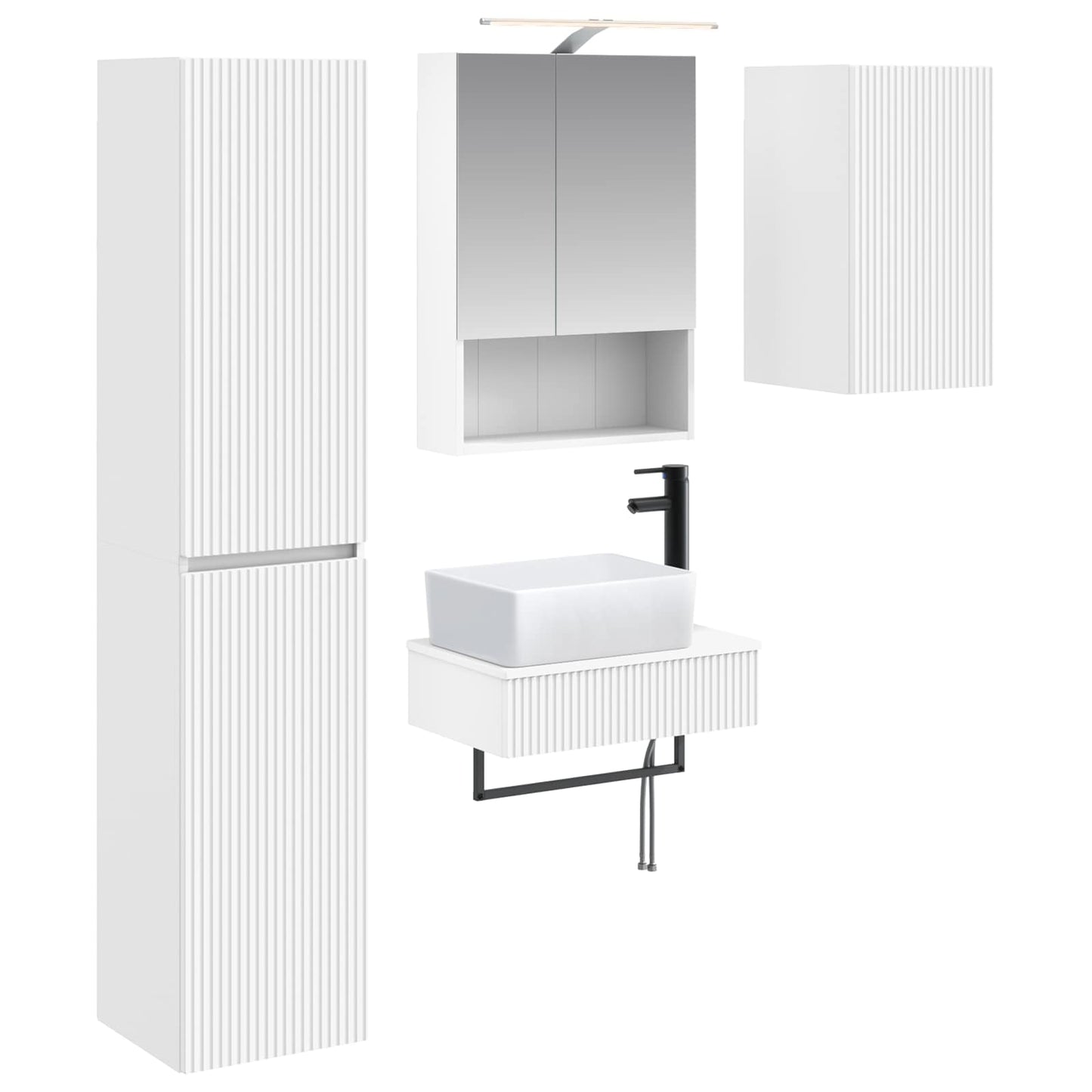 Bathroom Furniture Set 5 pcs White Engineered Wood and Glass