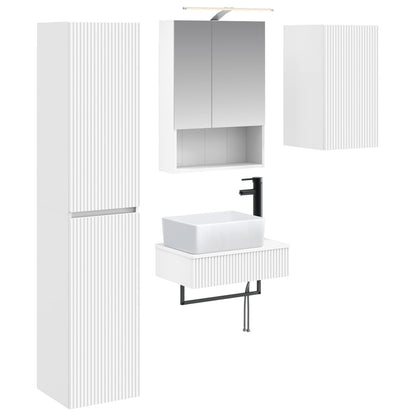 Bathroom Furniture Set 5 pcs White Engineered Wood and Glass
