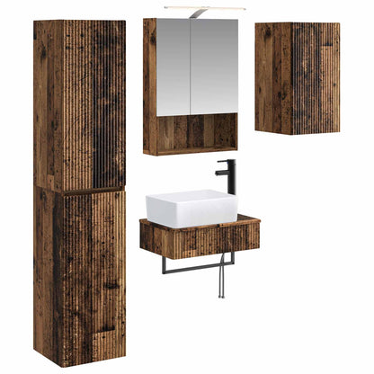 Bathroom Furniture Set 5 pcs Old Wood Engineered Wood and Glass