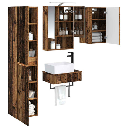 Bathroom Furniture Set 5 pcs Old Wood Engineered Wood and Glass