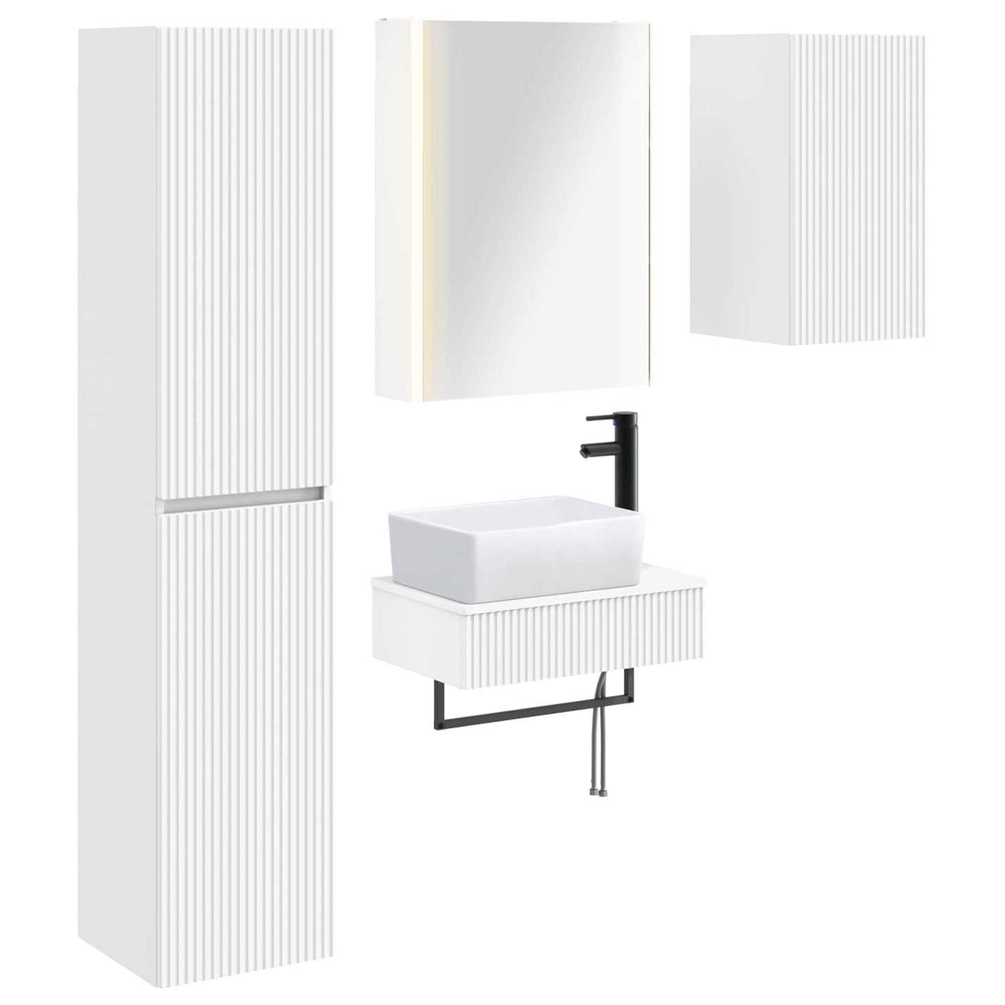 Bathroom Furniture Set 5 pcs White Engineered Wood and Glass