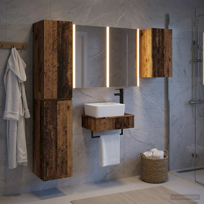 Bathroom Furniture Set 5 pcs Old Wood Engineered Wood and Glass