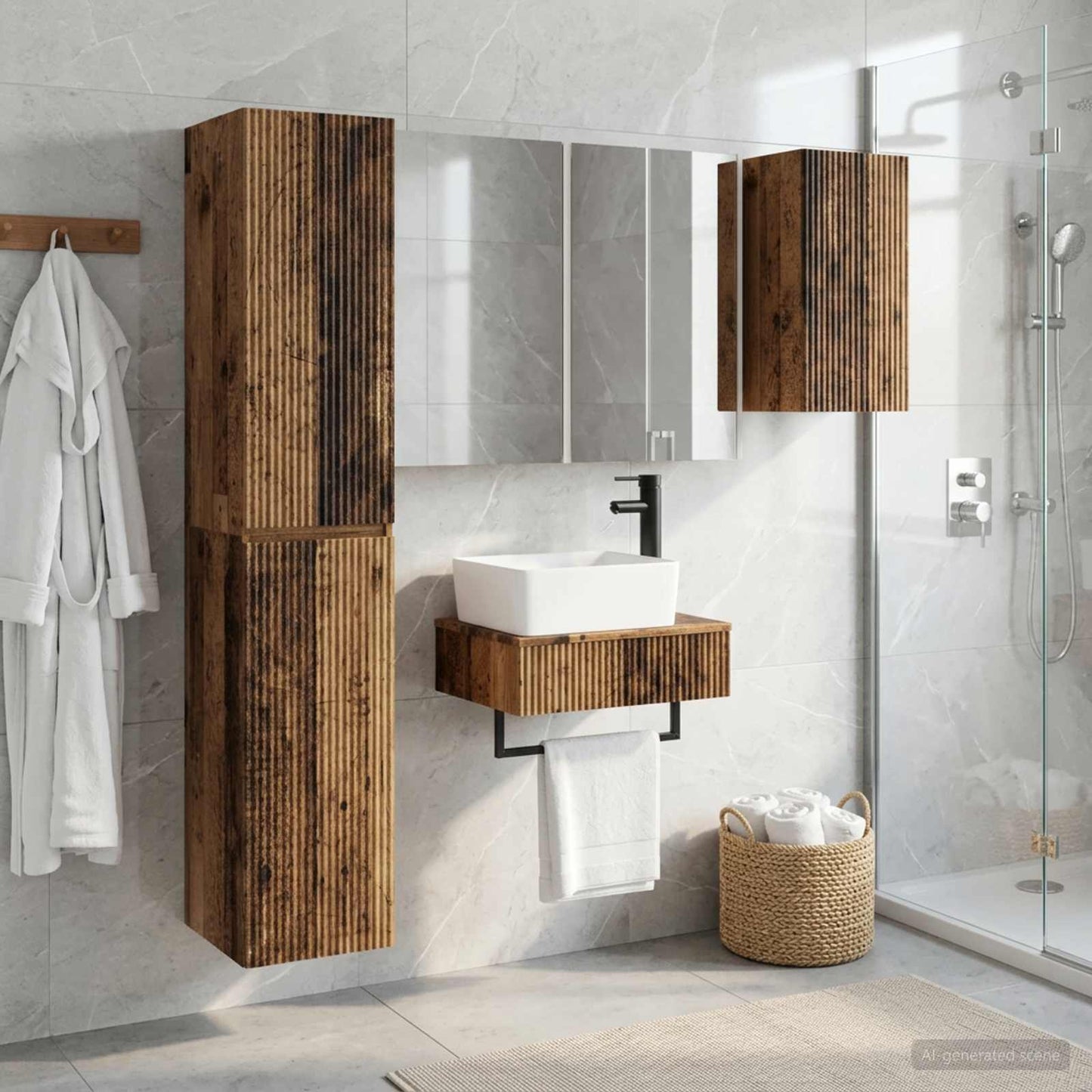 Bathroom Furniture Set 5 pcs Old Wood Engineered Wood and Glass