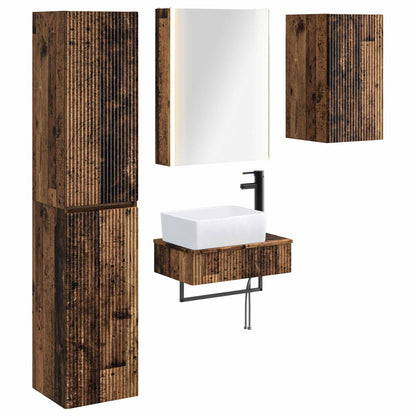 Bathroom Furniture Set 5 pcs Old Wood Engineered Wood and Glass