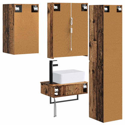 Bathroom Furniture Set 5 pcs Old Wood Engineered Wood and Glass