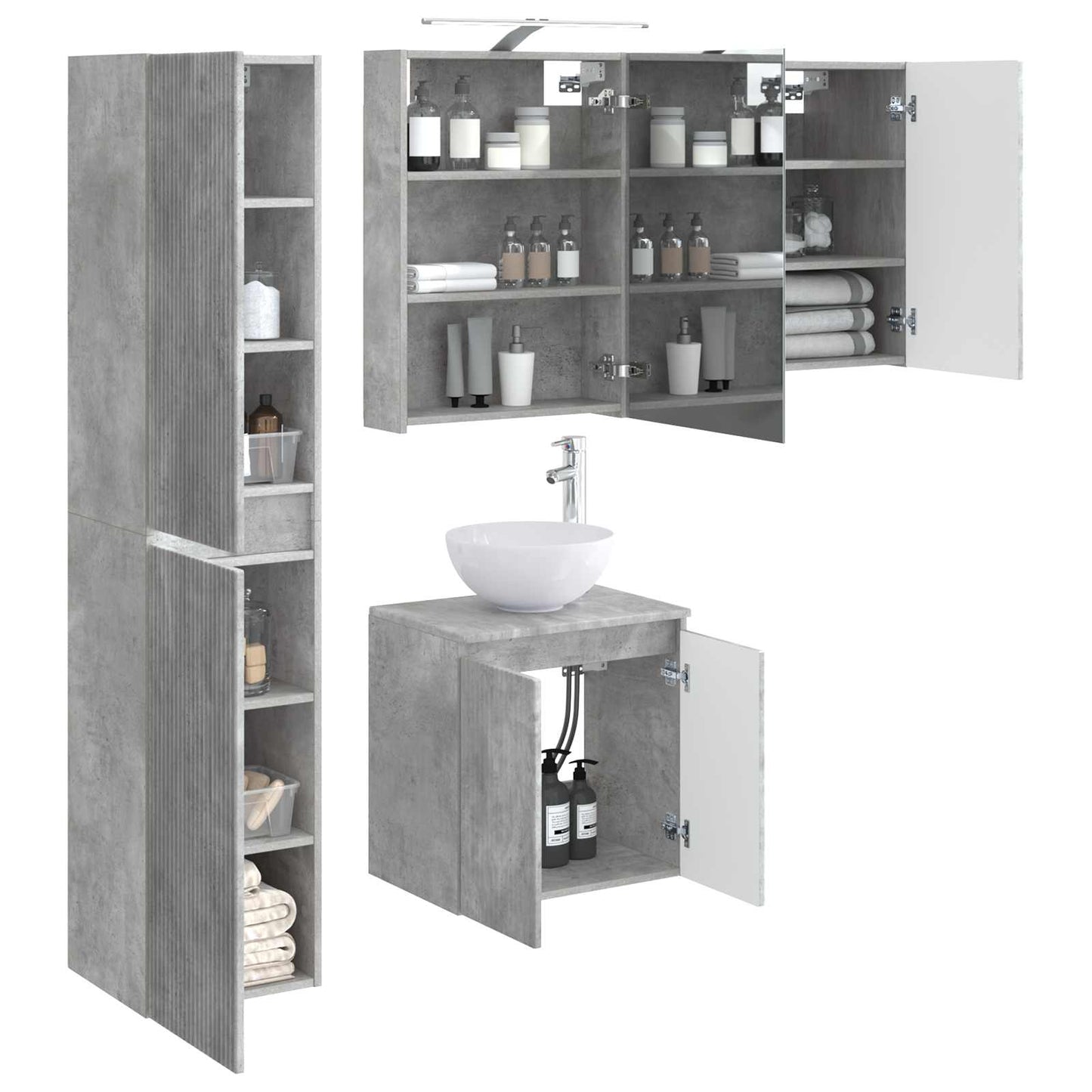 Bathroom Cabinet Set 5 pcs Concrete Grey 50 x 14.5 x 70 cm