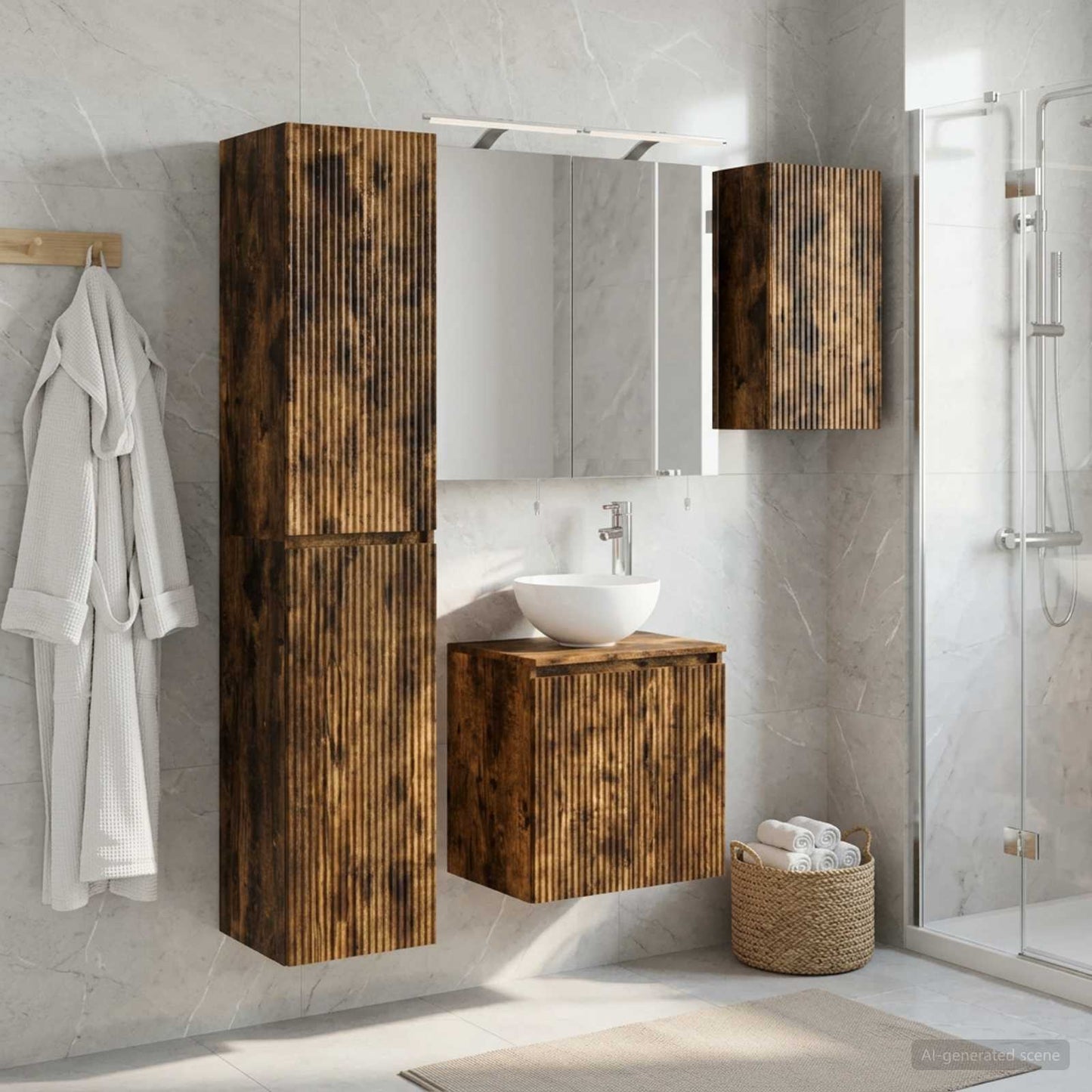 Bathroom Cabinet Set 5 pcs Smoked Oak Engineered Wood