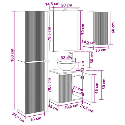 Bathroom Cabinet Set 5 pcs Smoked Oak 50 x 14.5 x 70 cm