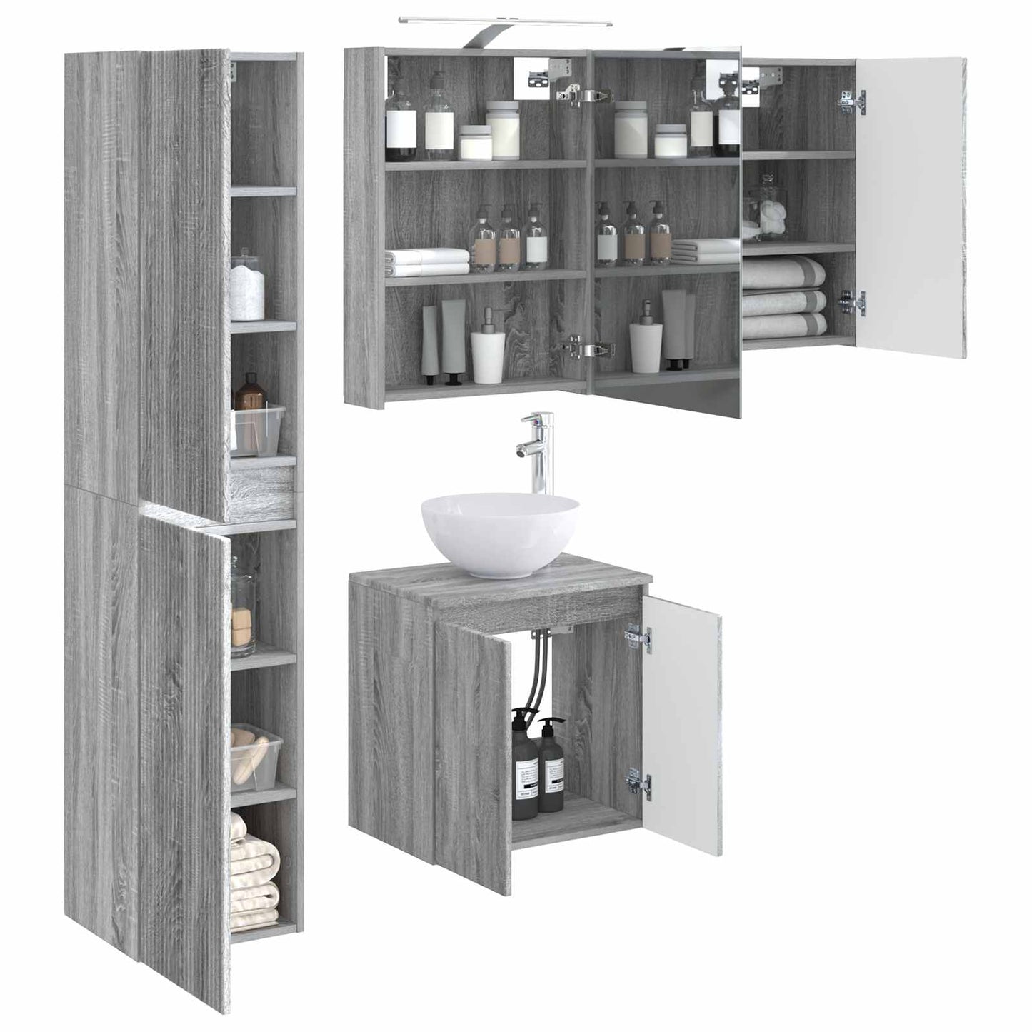 Bathroom Cabinet Set 5 pcs Grey Sonoma 50 x 14.5 x 70 cm