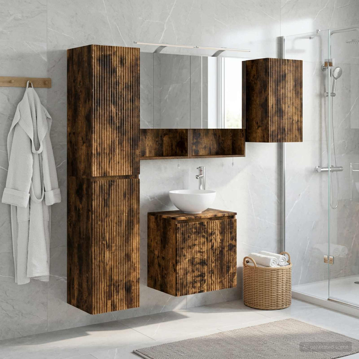 Bathroom Cabinet Set 5 pcs Smoked Oak Engineered Wood