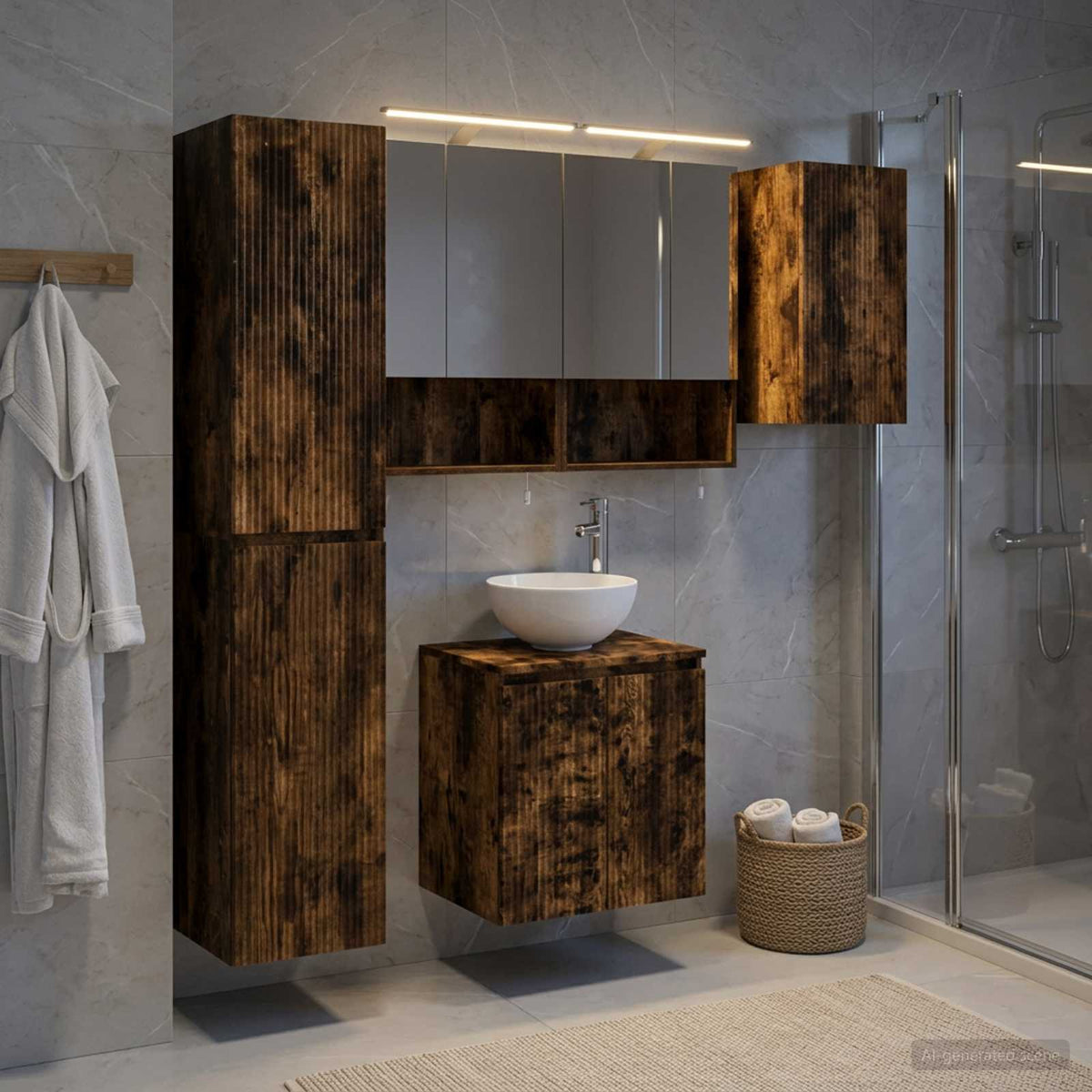 Bathroom Cabinet Set 5 pcs Smoked Oak Engineered Wood