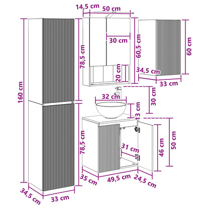 Bathroom Cabinet Set 5 pcs Smoked Oak 50 x 14.5 x 70 cm