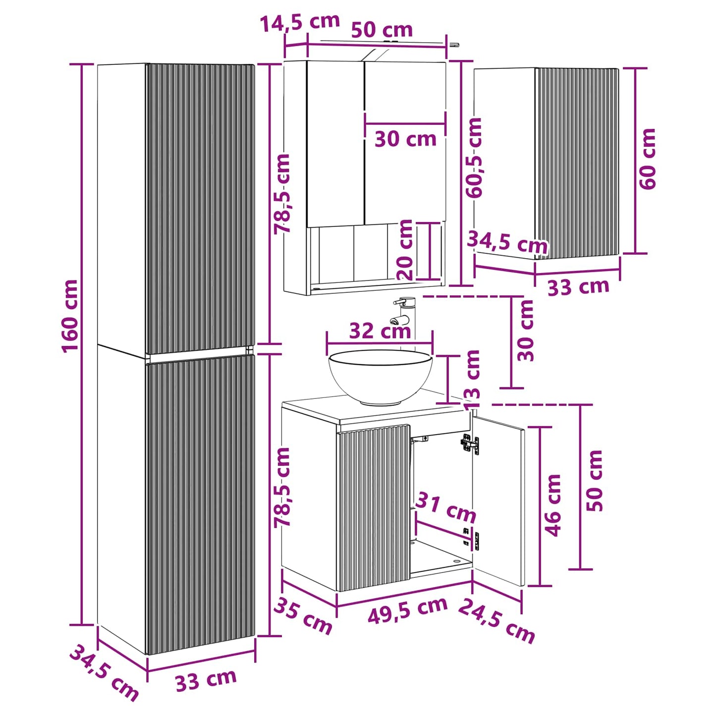 Bathroom Cabinet Set 5 pcs Artisan Oak 50 x 14.5 x 70 cm
