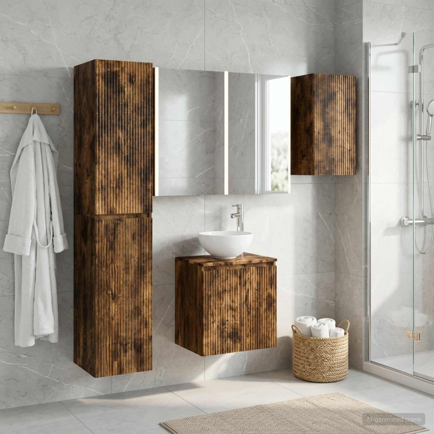 Bathroom Cabinet Set 5 pcs Smoked Oak Engineered Wood