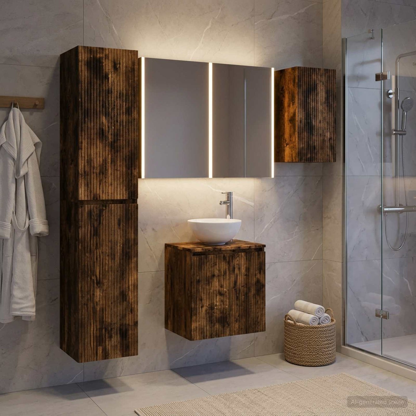 Bathroom Cabinet Set 5 pcs Smoked Oak Engineered Wood