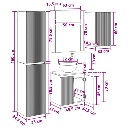 Bathroom Cabinet Set 5 pcs Smoked Oak 53 x 15.5 x 70 cm